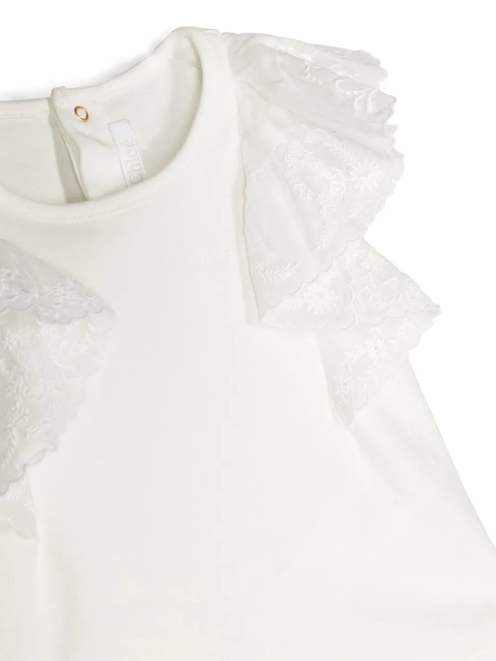 Футболка с цветочной вышивкой Chloé Kids, белый — фото 3