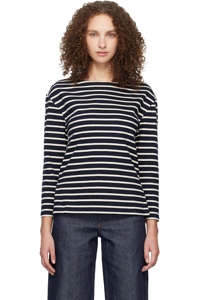 

Футболка в синюю полоску с рукавами три четверти A.P.C., темно-синий