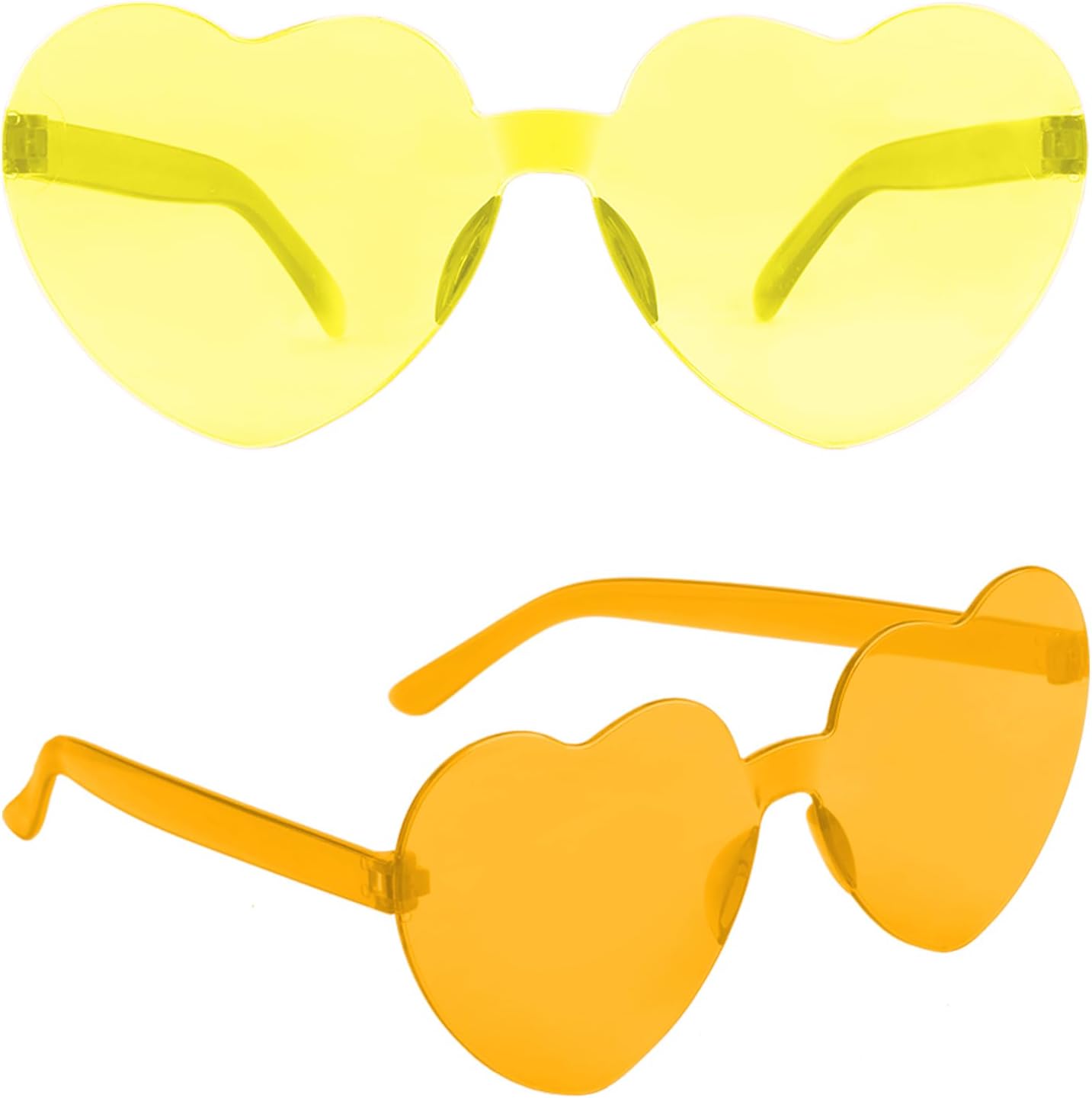 

Солнцезащитные очки в форме сердца — набор из 2 штук, желтые и оранжевые, для женщин, мужчин и мальчиков — очки необычной формы для девичника или дня рождения QEYMN, Yellow+orange