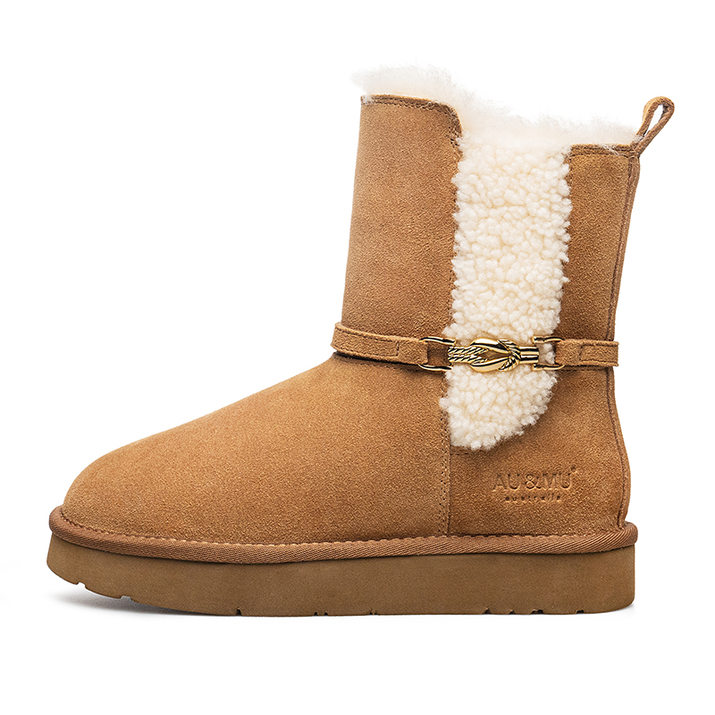 Ботинки Warm Slip-Resistant Coverage Short Mid-Calf Snow Boots Women's Chestnut AU&MU, Chestnut
