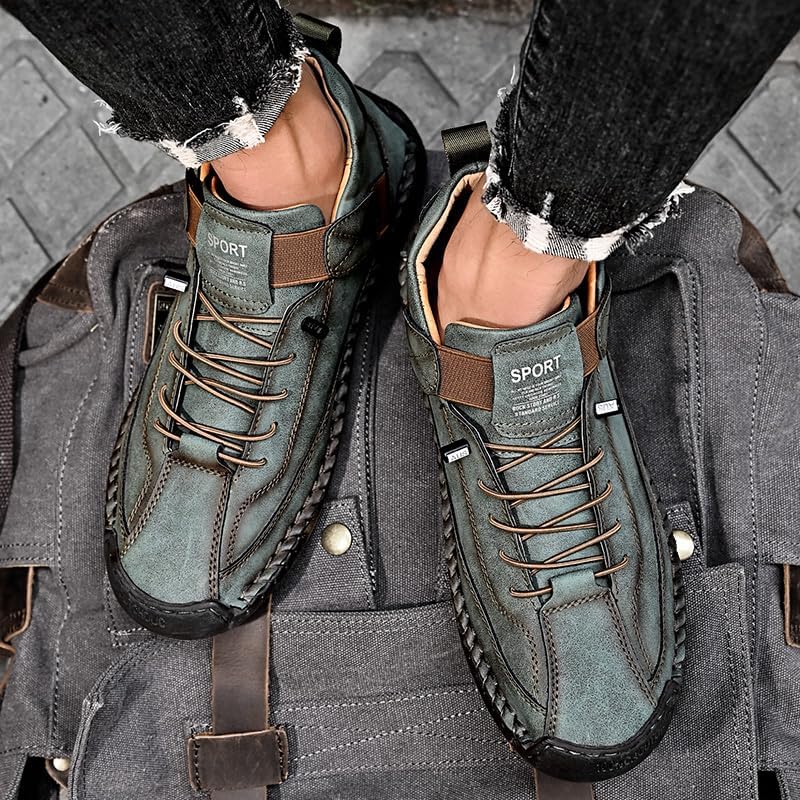 Мужские кожаные повседневные туфли Комфортные модные кроссовки Лоферы Легкие туфли для ходьбы, вождения Чакка-бутсы для мужчин (Размер 6.5-13) Hhhchpm, зеленый — фото 3