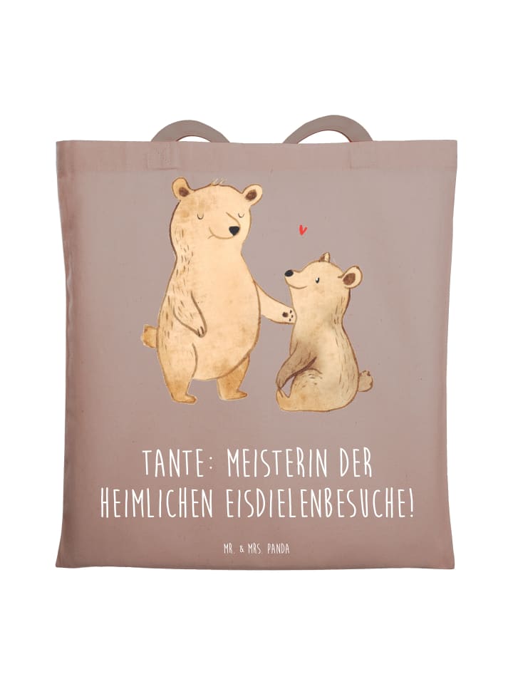 

Сумка-шоппер Тетя - владелица кафе-мороженого с надписью пастельно-коричневого цвета Mr. & Mrs. Panda