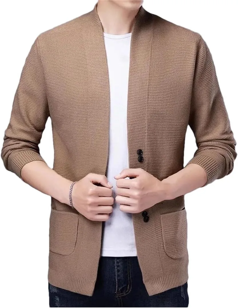 Мужской вязаный кардиган осень-зима slim fit свитер outerwear solid color V-образный вырез корейский вязаный кардиган