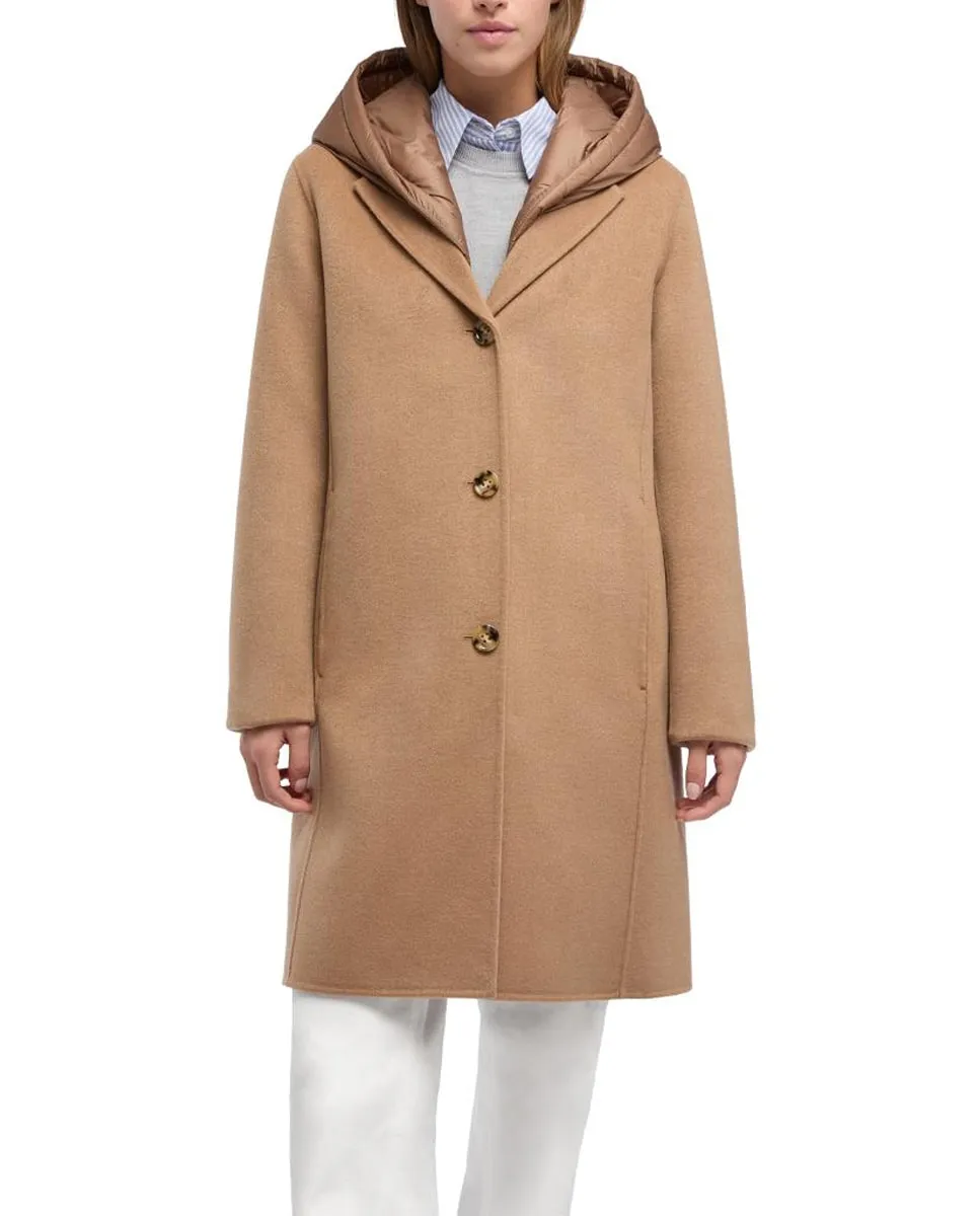 

Женское длинное пальто с капюшоном, съемный утепленный капюшон Geox, песочный