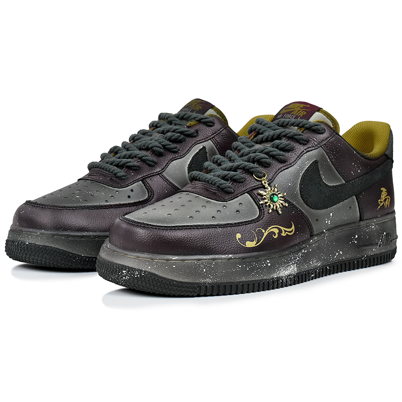 Nike Мужские износостойкие низкие скейтбордные кроссовки Air Force 1 коричневого и зеленого цвета — фото 4