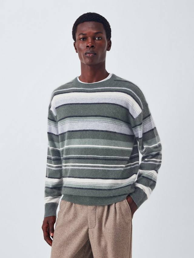 

Джемпер с круглым вырезом из смеси мериносовой шерсти и кашемира в полоску John Lewis, Sage Neutrals