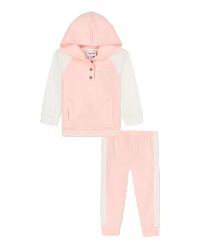 

Детский комплект для девочек из двух предметов: худи и джоггеры с цветными блоками Calvin Klein, мультиколор