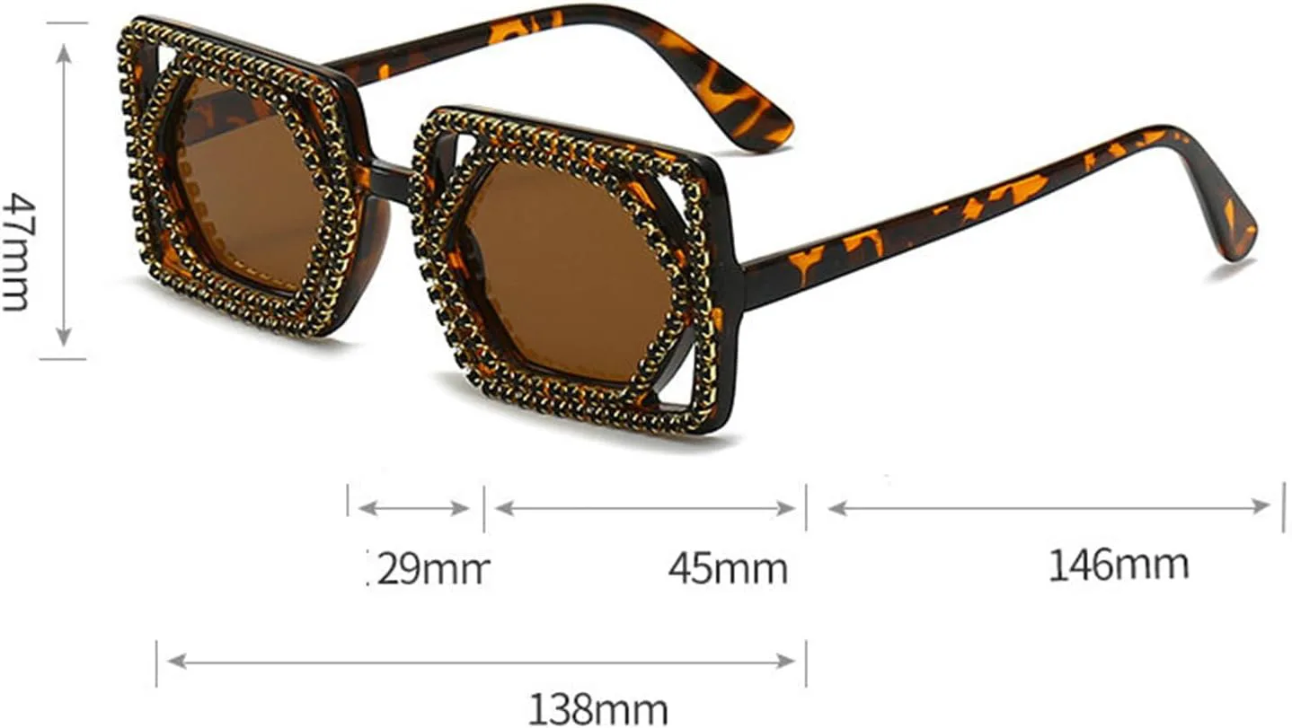 

Willochra Модные солнцезащитные очки с бриллиантами и полой конструкцией для женщин, роскошные, с блестками, квадратной формы, для вечеринок, 2pcs-black&champagne