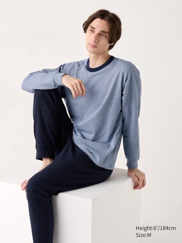 

Ультра эластичный пижамный комплект с круглым вырезом Uniqlo, синий