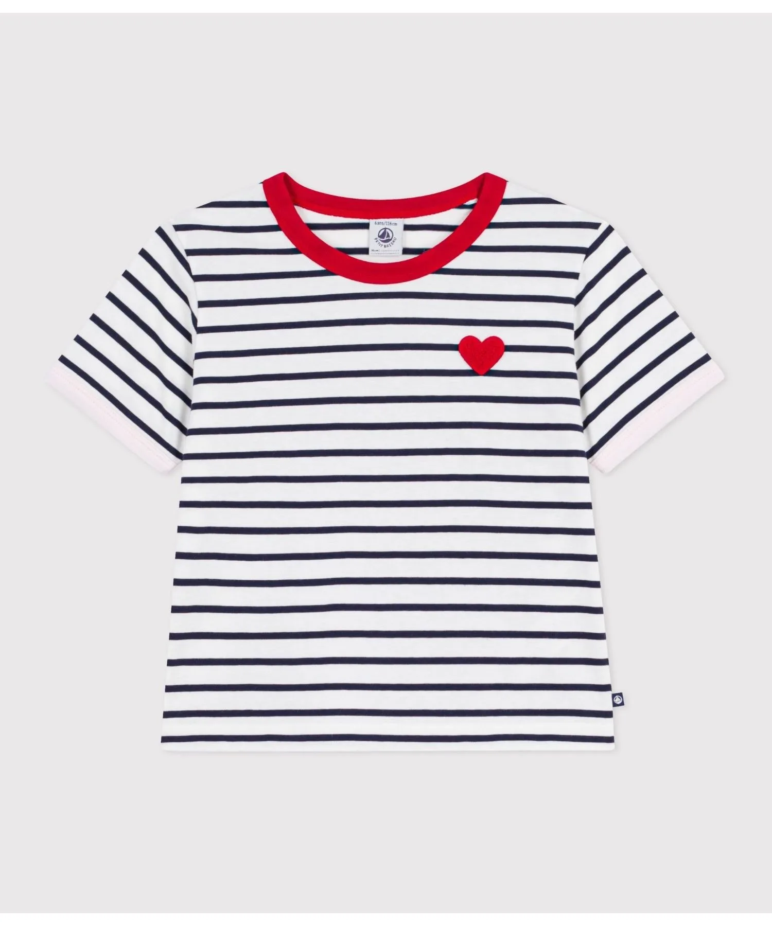 Детская футболка поло с бордером и аппликацией PETIT BATEAU белый-синий — фото 3