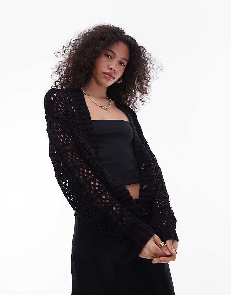 

Черный кардиган Topshop – с миксом вязаного узора
