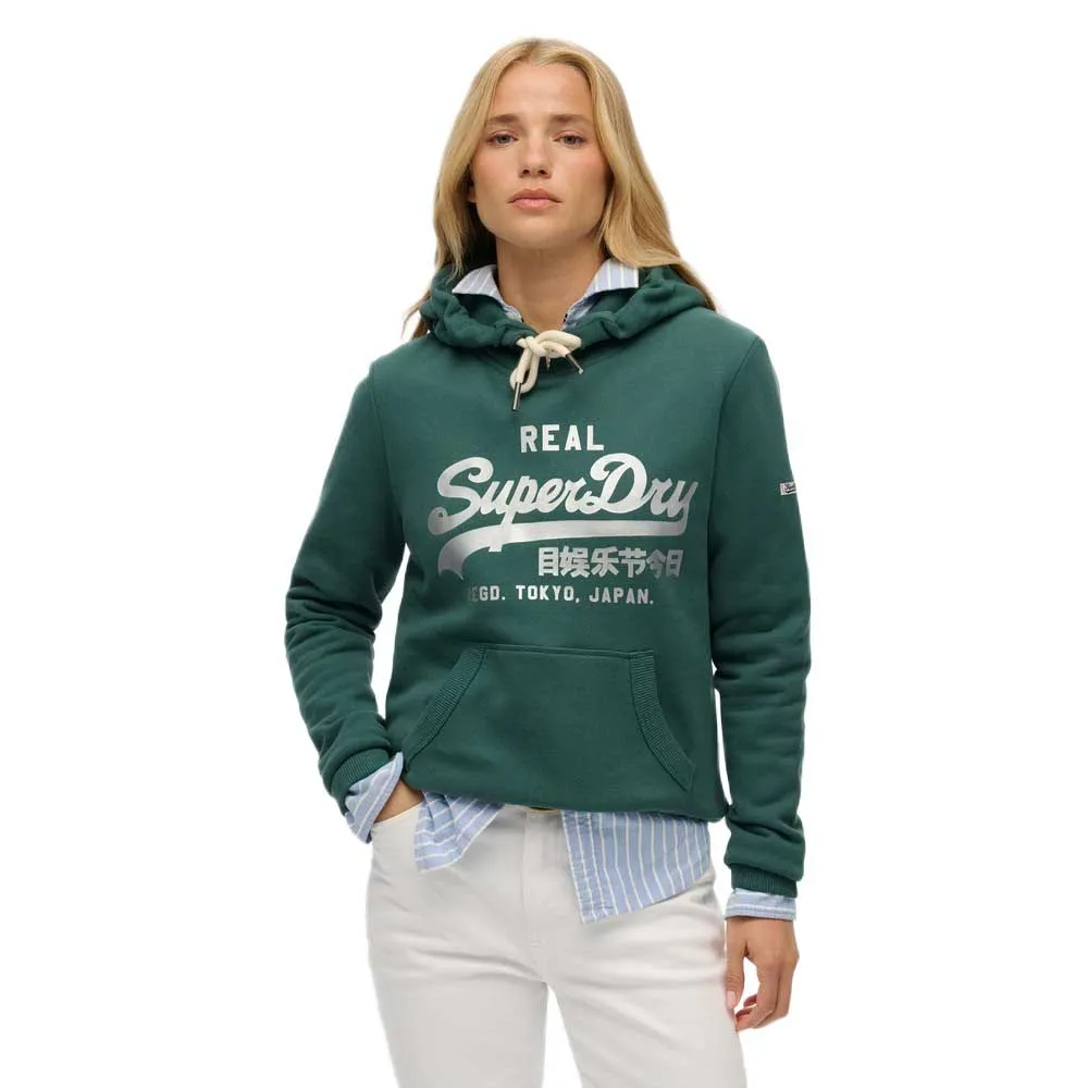 Худи Superdry с винтажным логотипом и металлическим блеском, зеленый