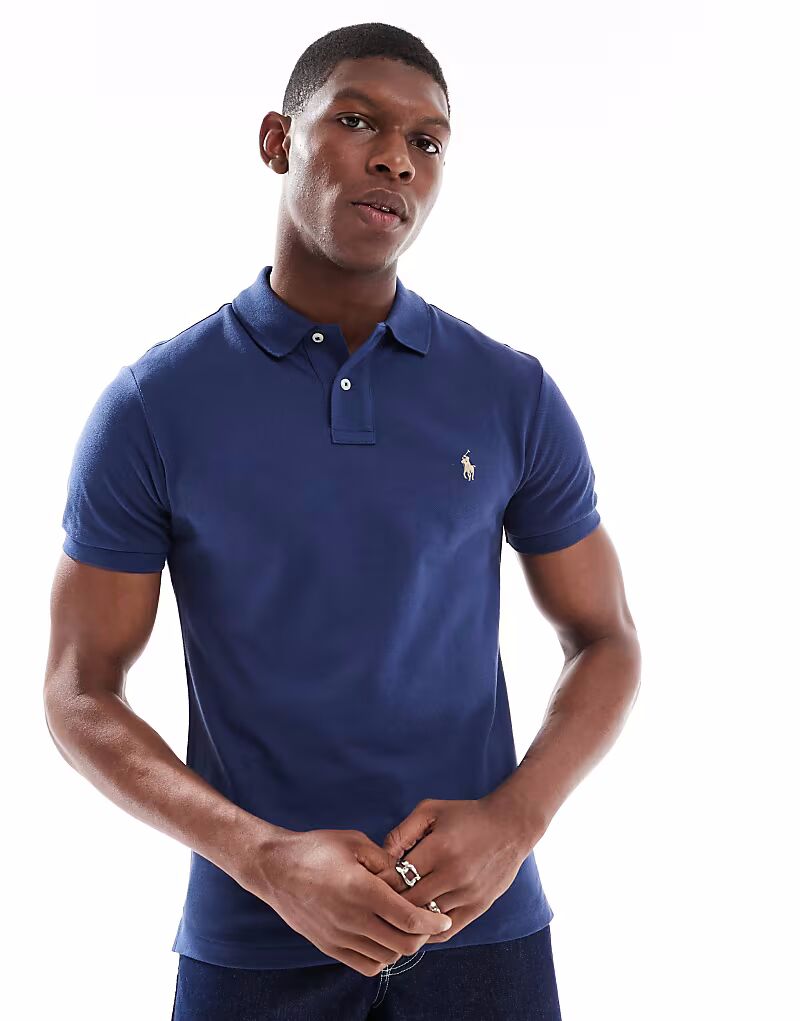 

Polo Ralph Lauren icon logo облегающий пикейный поло темно-синего цвета