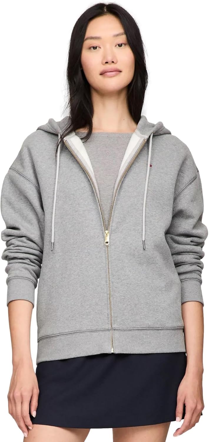 

Женская толстовка свободного кроя с капюшоном на молнии TOMMY HILFIGER, коллекция 2024, размер M, черный, Grey Heather.