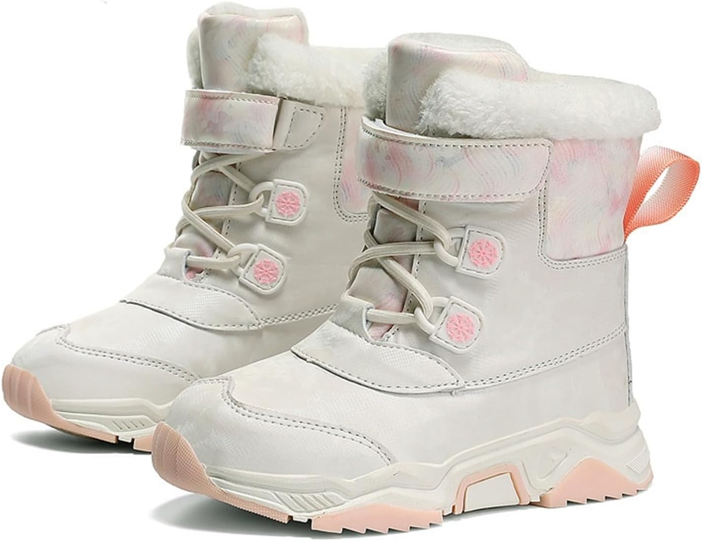 

Снежные ботинки, водоотталкивающие, с утеплителем, для мальчиков и девочек, походные ботинки, для холодной погоды, противоскользящие зимние ботинки NIAIRKE, White+Pink