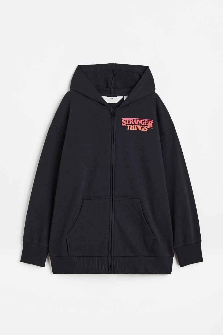 

Худи H&M Stranger Things Oversized Printed Zip-through, черный