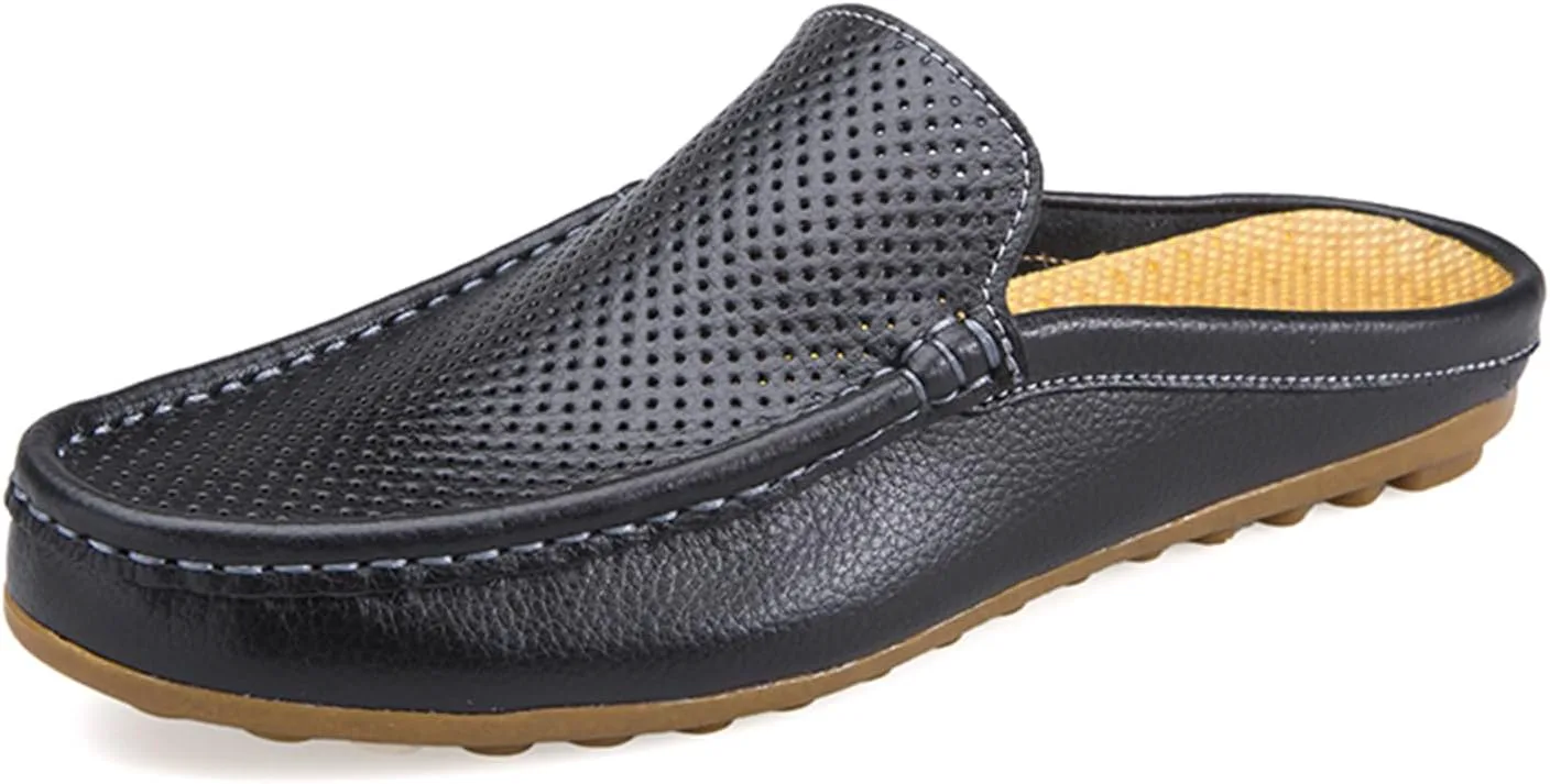 

Мужские кожаные шлепанцы с вырезами, с закрытым носком и открытой пяткой, повседневные лоферы на плоской подошве, туфли для прогулок и свадеб Didopery, черный