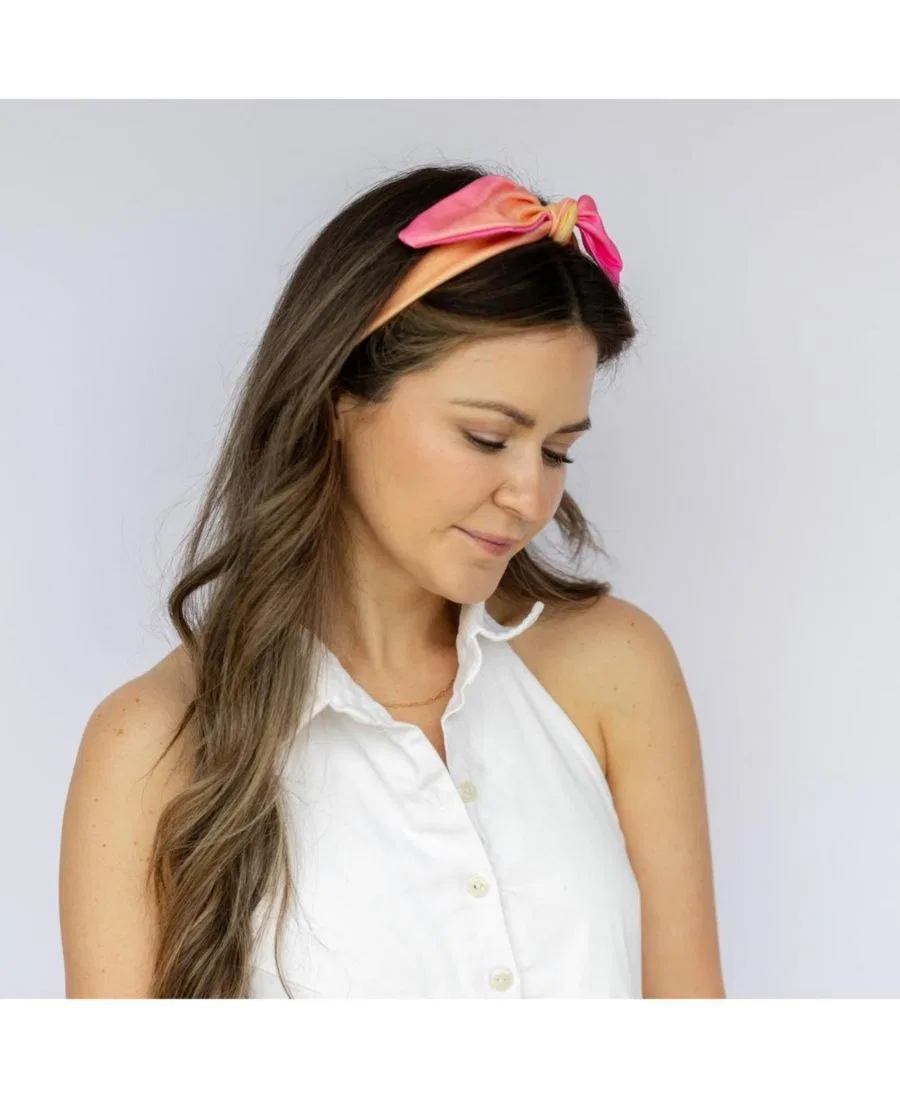 Женская роскошная бамбуковая повязка на голову с узлом Headbands Of Hope, оранжевый/розовый — фото 4