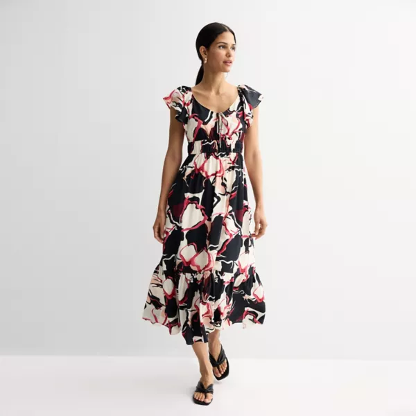 

Женское макси-платье с воланами на рукавах Nine West, цвет pink modern poppy
