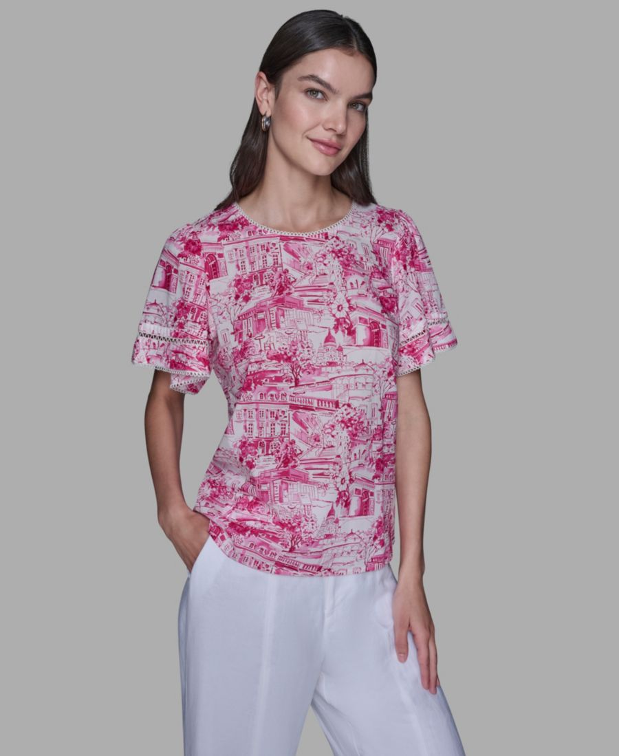 

Женская блузка с принтом и отделкой KARL LAGERFELD PARIS, Rouge/Olive Multi