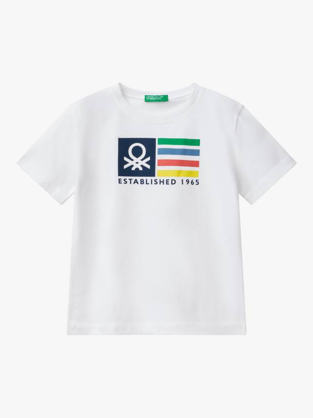 

Детская хлопчатобумажная футболка с логотипом с коротким рукавом Benetton, цвет Optical White