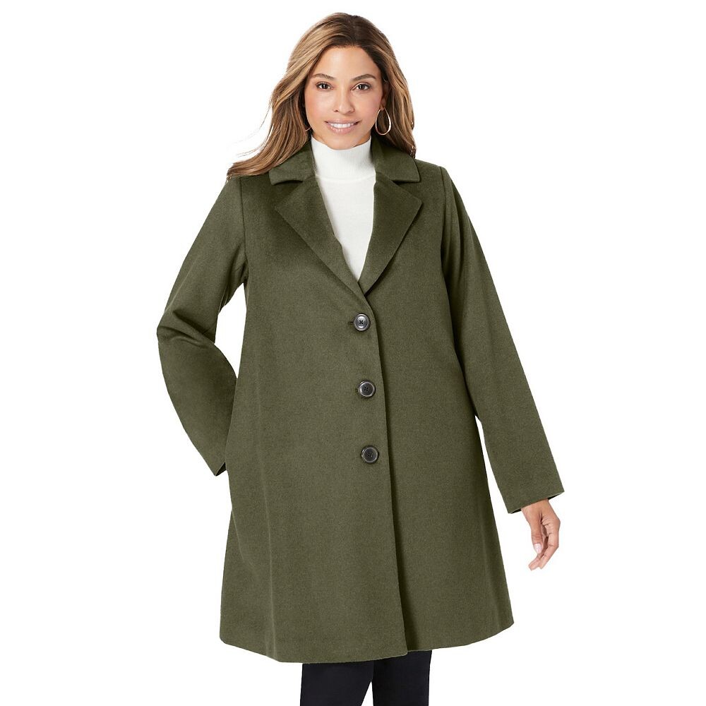 

Jessica London Женское шерстяное свободное пальто больших размеров, цвет Dark Olive Green