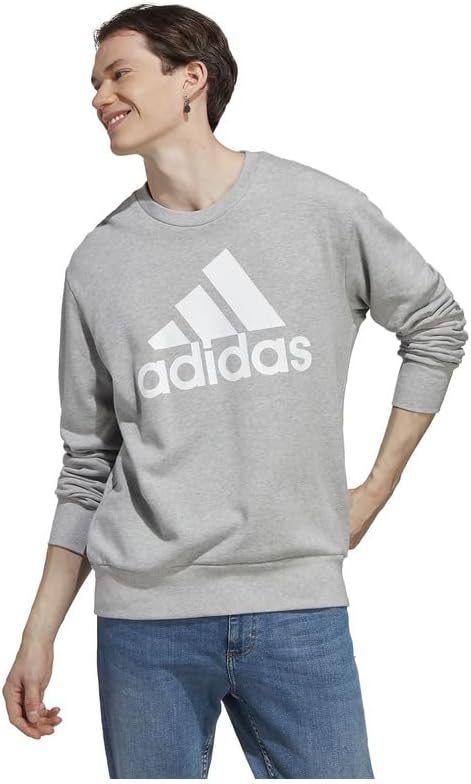 Мужская толстовка adidas ECR07 Sweat Essentials из французского махрового трикотажа с большим логотипом, серый — фото 2