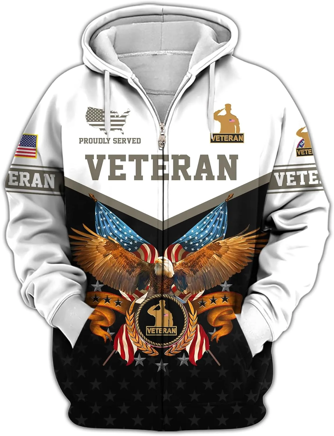 

Толстовка с капюшоном и молнией Proudly Served Veteran Military Land Of The Free Eagles для мужчин Vetadn