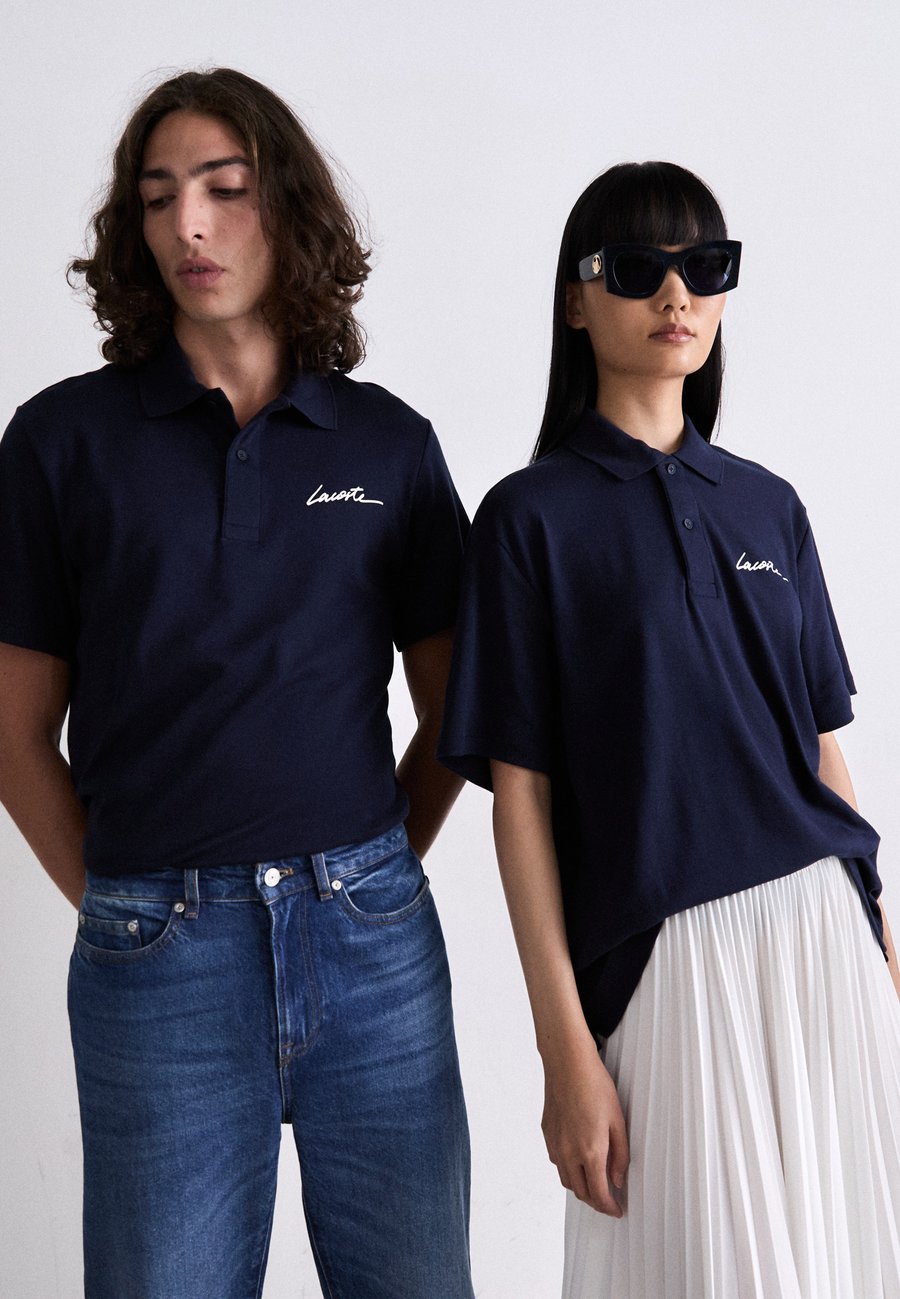 Поло Lacoste Unisex, Navy Blue, однотонное — фото 4