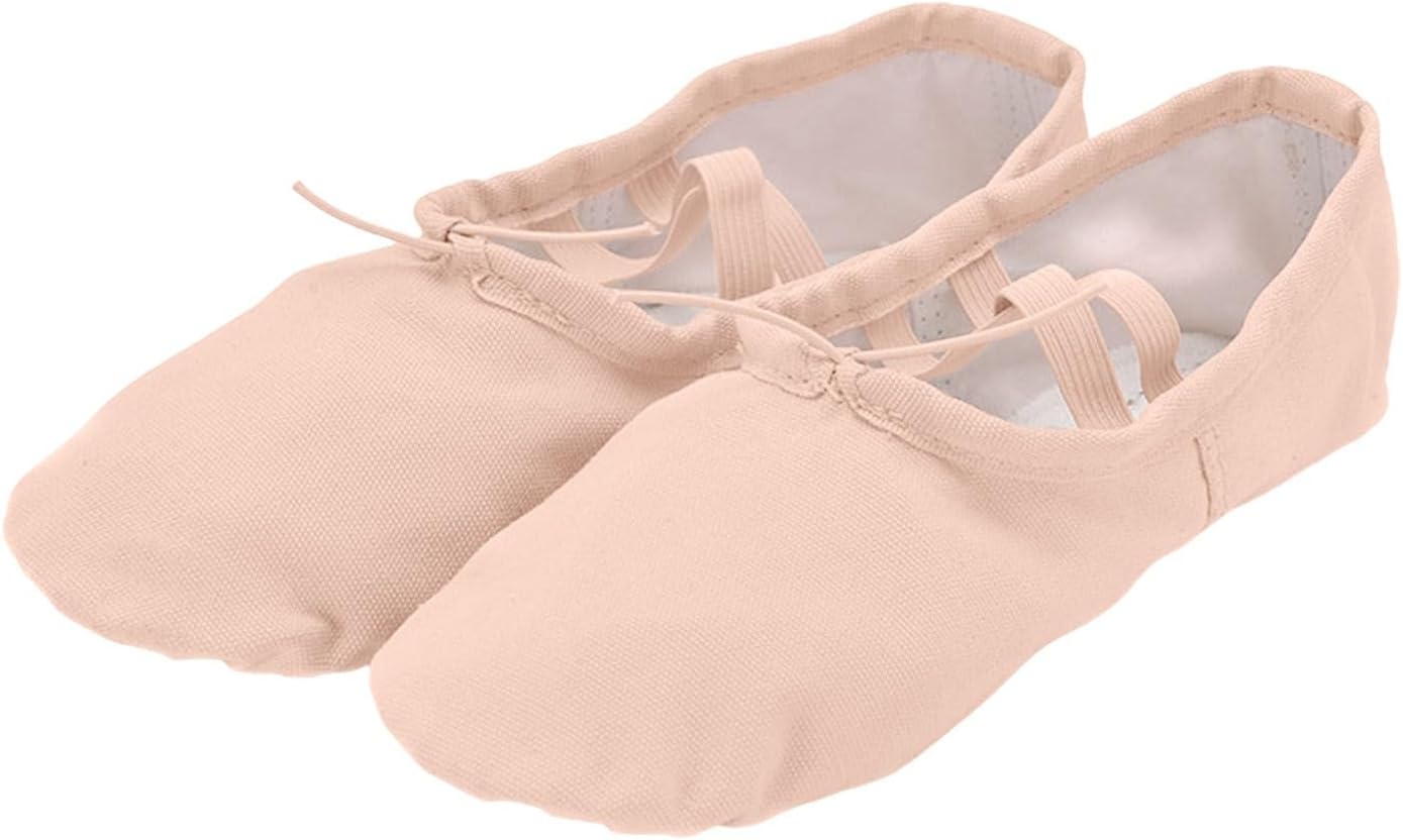 

Танцевальные туфли для девочек, балетные туфли из парусины, мягкие и легкие, с эластичными шнурками, для гимнастики Generic, розовый