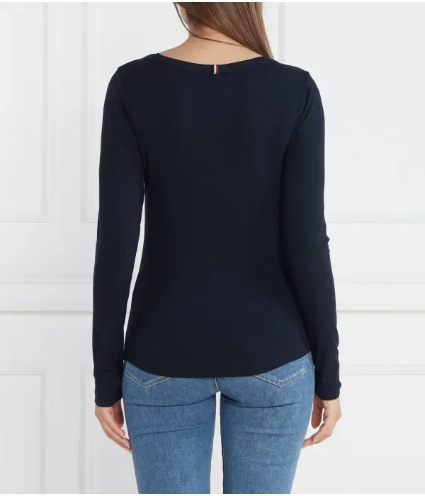 Блузка с длинными рукавами 5х2 в рубчик O-NK slim fit Tommy Hilfiger, темно-синий — фото 4