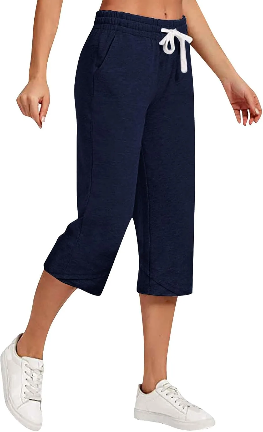 

Льняные капри для женщин летние широкие брюки с карманами и эластичным поясом