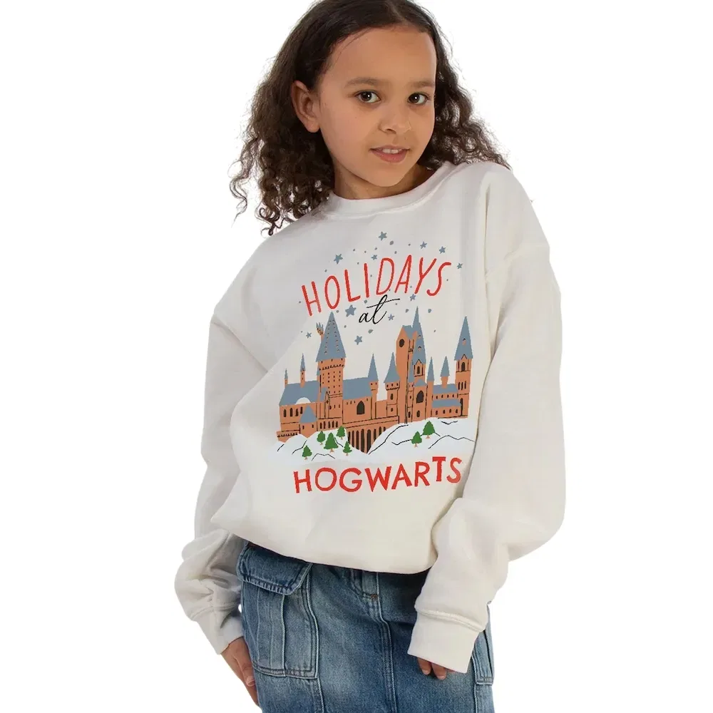Свитшот для девочек с принтом Hogwarts Castle Harry Potter, белый