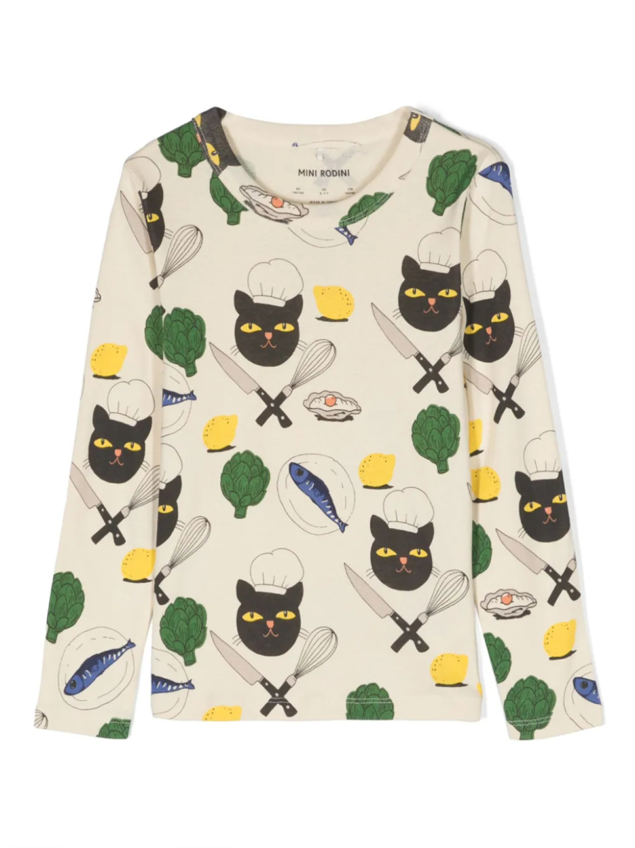 

Mini Rodini футболка Chef Cat с длинными рукавами, нейтральный