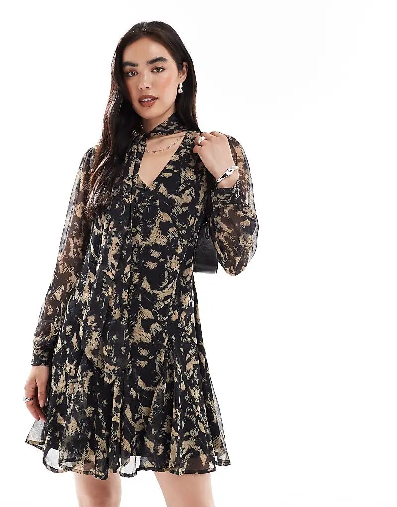 

Мини-платье French Connection из жатого шифона с завязкой на шее, разноцветное