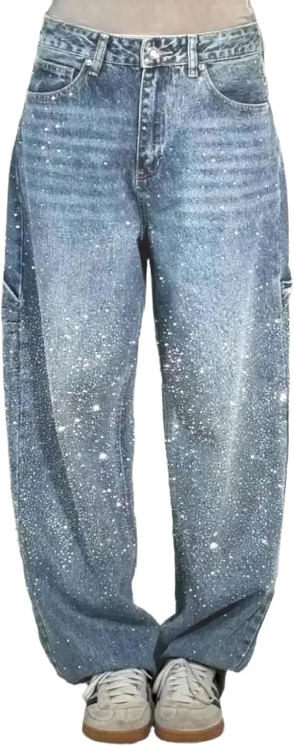Джинсы с пайетками Y2K, Light Blue