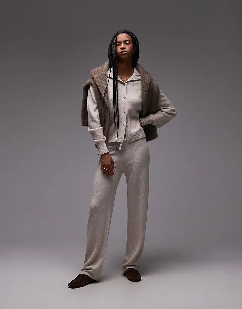 

Трикотажные брюки ARKET co-ord из чистого кашемира с затягивающейся талией в бежевом меланжевом цвете