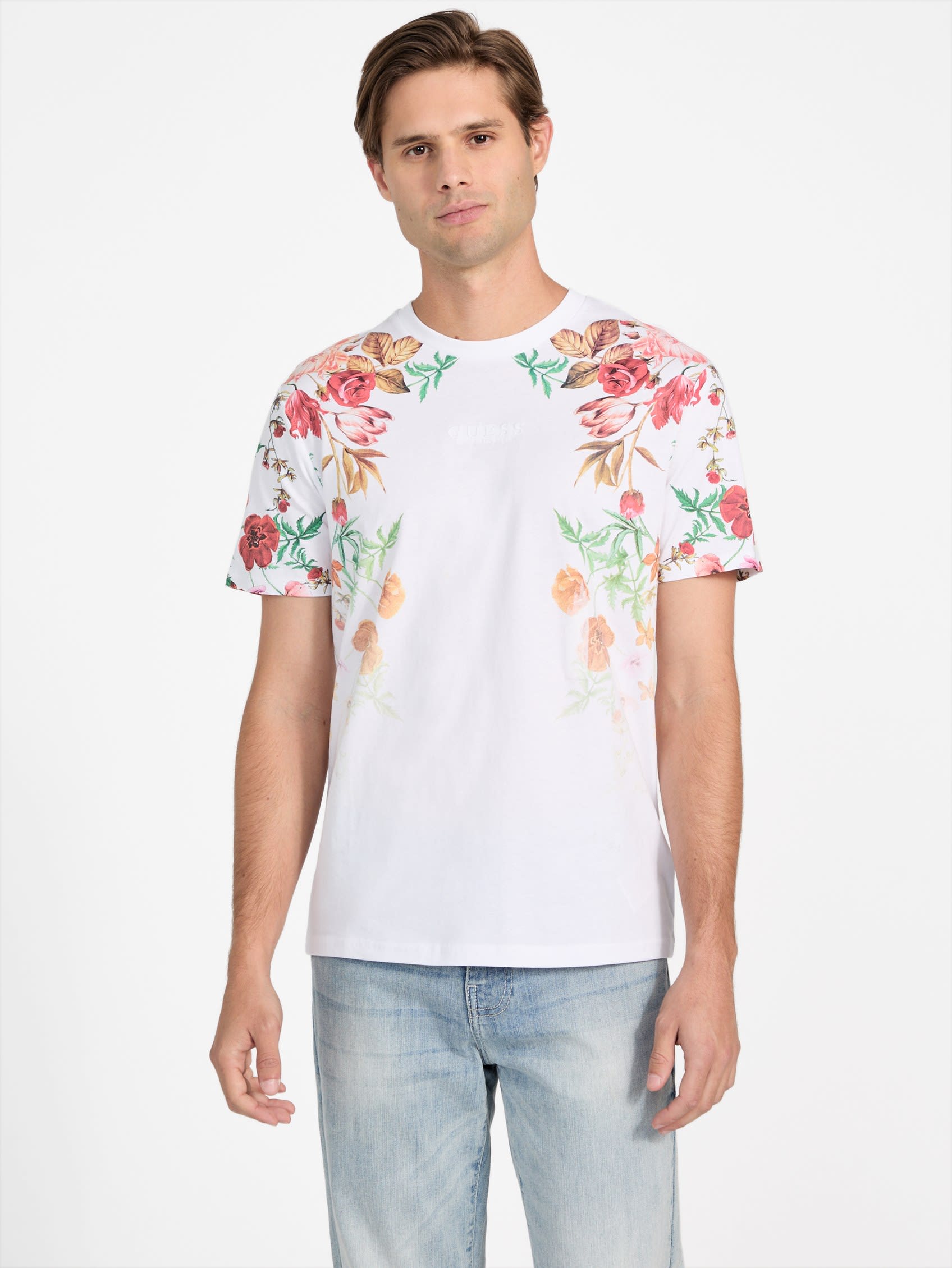 

Футболка с цветочным принтом Eco Riggs Guess Factory, цвет pure white