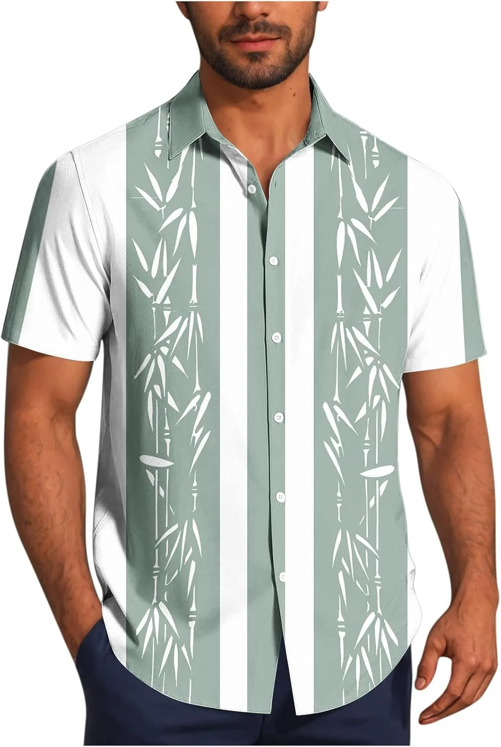 Мужская короткая рубашка с коротким рукавом Cuban Guayabera, пляжная рубашка на пуговицах, повседневная летняя футболка в винтажном мексиканском стиле Generic, зеленый