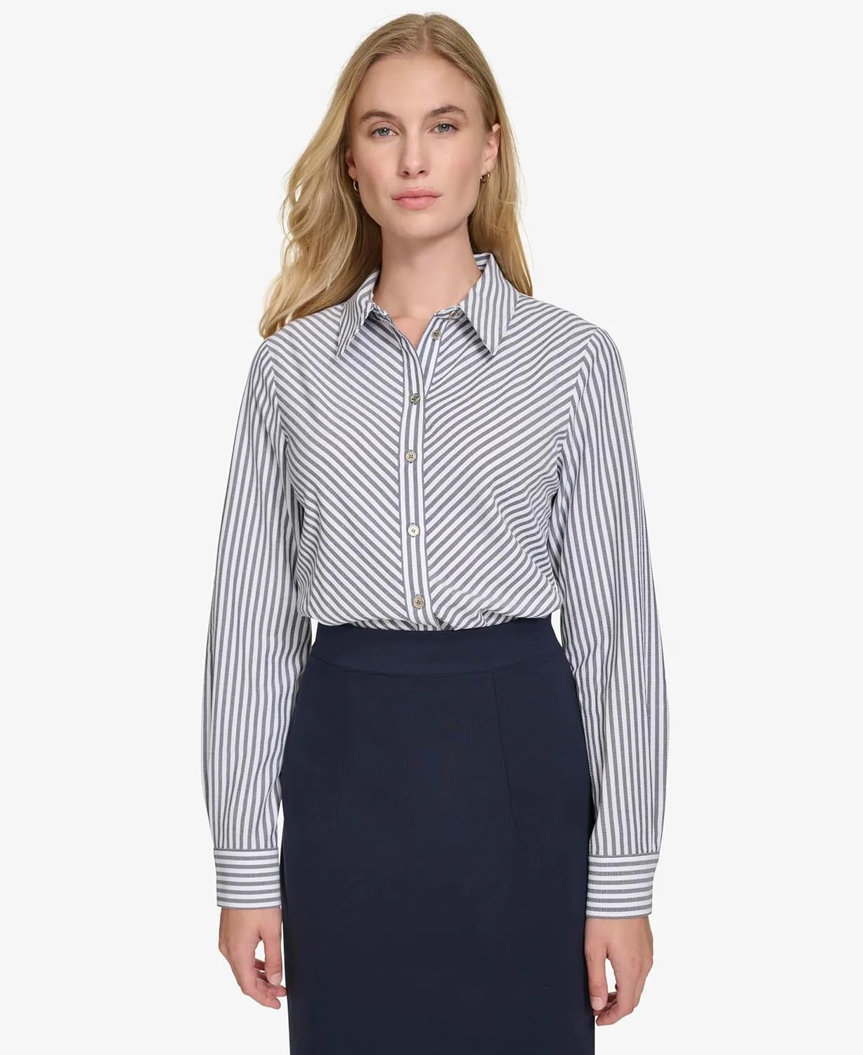 Блузка женская с длинным рукавом Button Up Shirt, Tommy Hilfiger, темно-синий/слоновая кость — фото 2