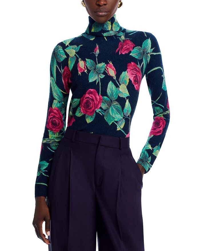 

Кашемировый свитер с высоким воротником и принтом C by Bloomingdale's Cashmere Rose, синий