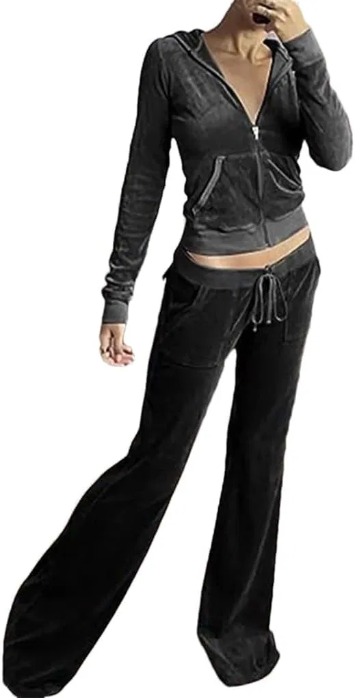 Женский спортивный костюм с капюшоном и молнией, Polyester, Black