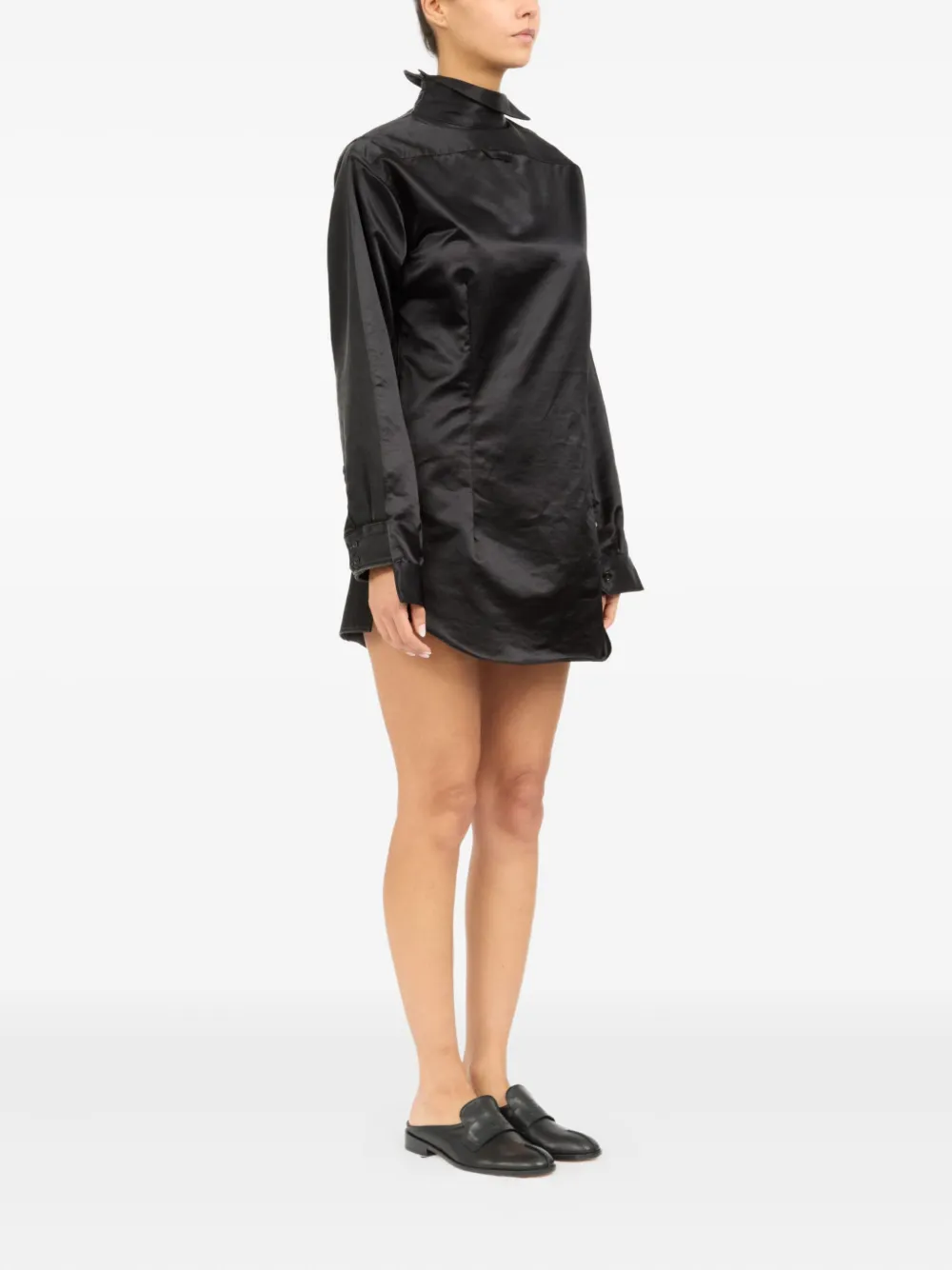 Атласное платье с высоким воротником MM6 Maison Margiela, черный — фото 3