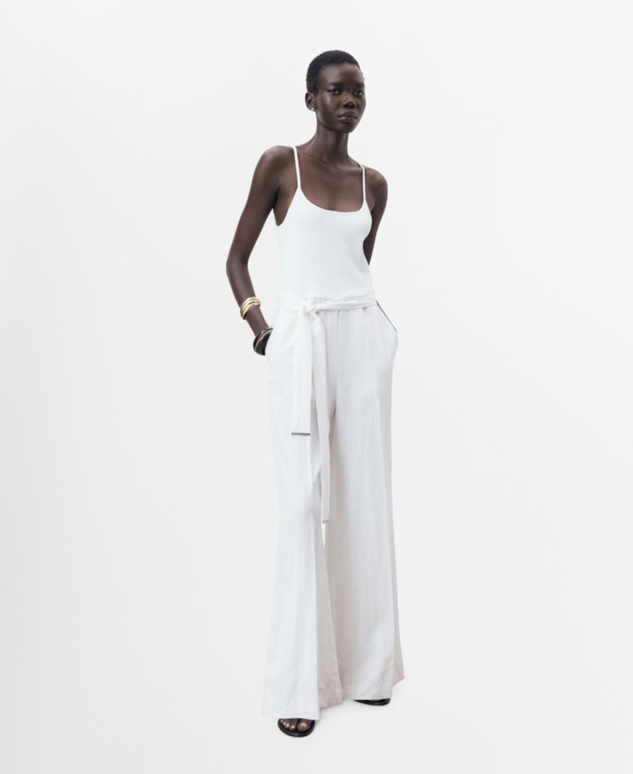 

Женский длинный комбинезон из лиоцелла с поясом MANGO, Off White