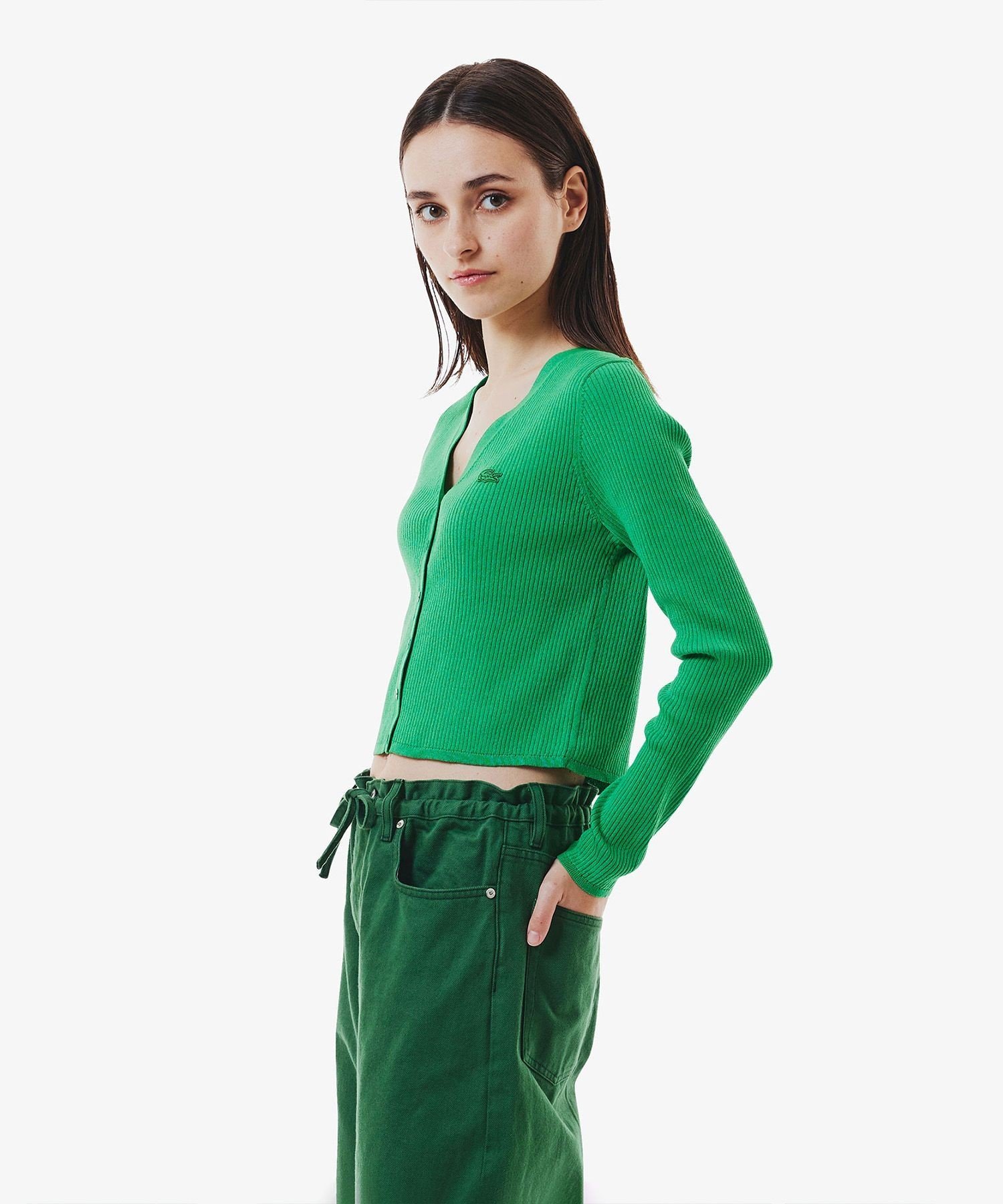 Кардиган из трикотажа в рубчик с защитой от УФ-излучения Coolmax LACOSTE, Green — фото 2