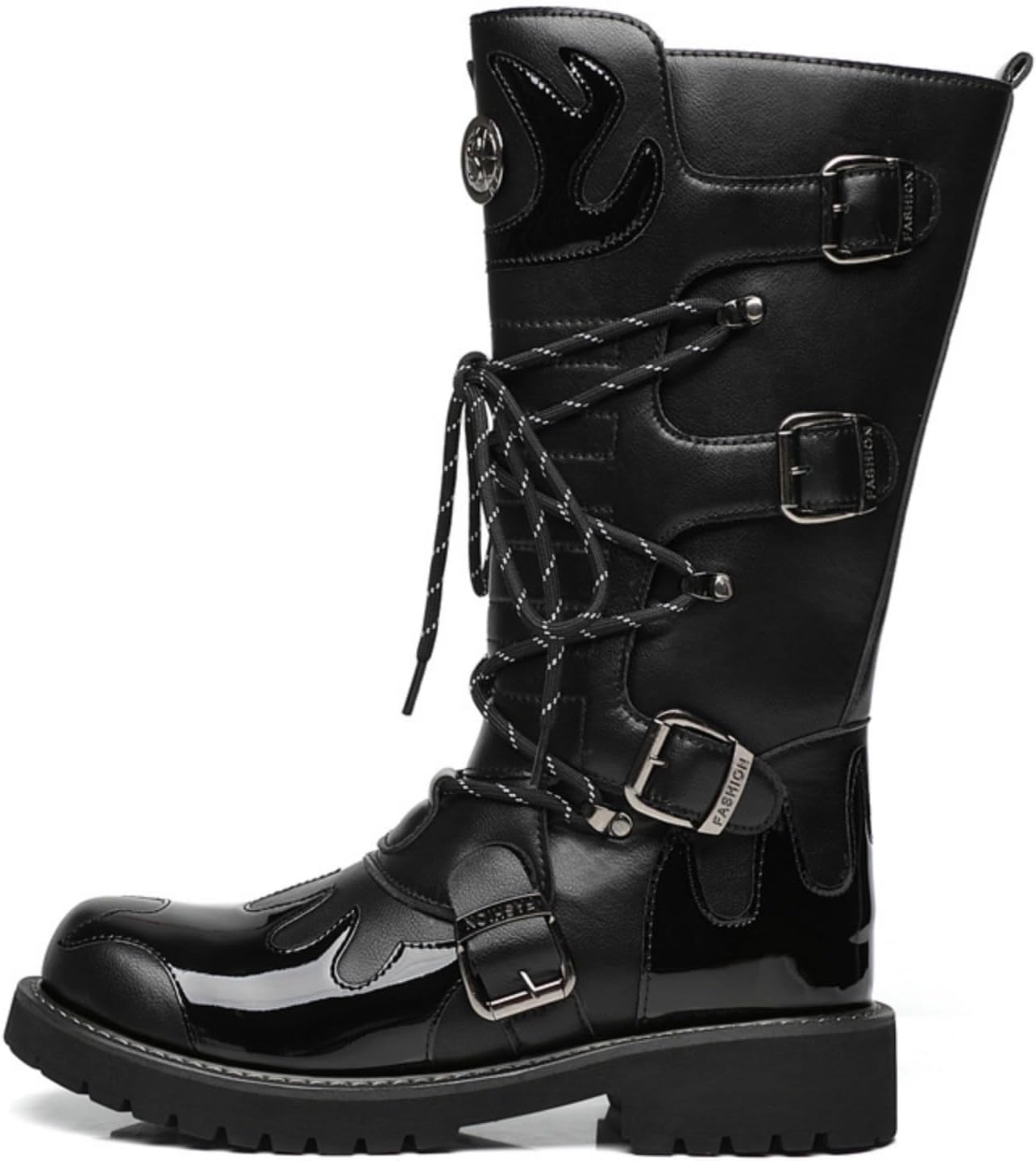 

Мужские ковбойские сапоги HOUDBDOL с резиновой подошвой, толстой подошвой, в западном стиле, с круглым носком, плетеными шнурками, для езды на мотоцикле, подходят для велоспорта, фермы и активного отдыха на открытом воздухе, черный