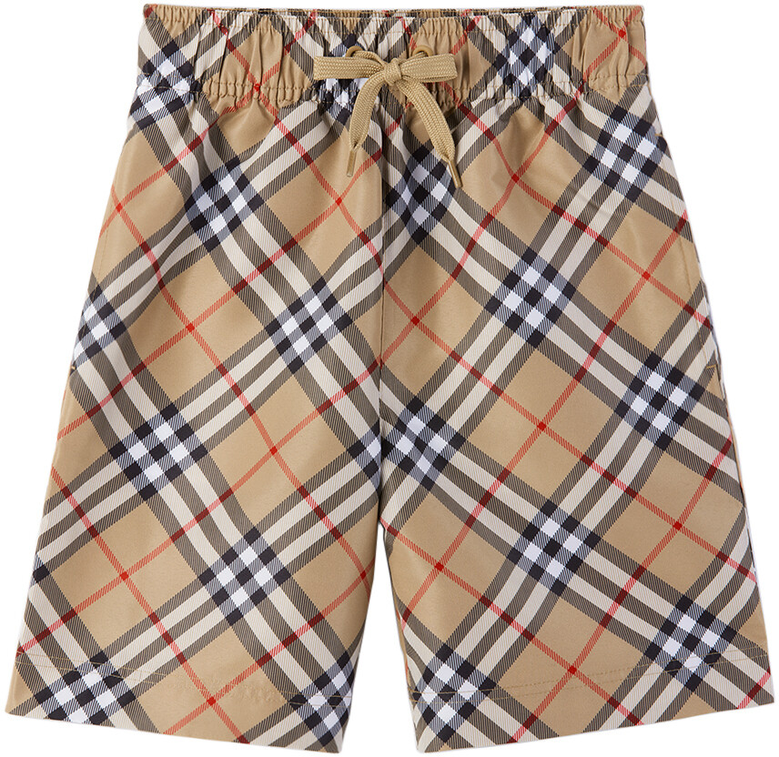 

Детские бежевые шорты для плавания в клетку Burberry, цвет Archive beige, Бежевый, Детские бежевые шорты для плавания в клетку Burberry, цвет Archive beige