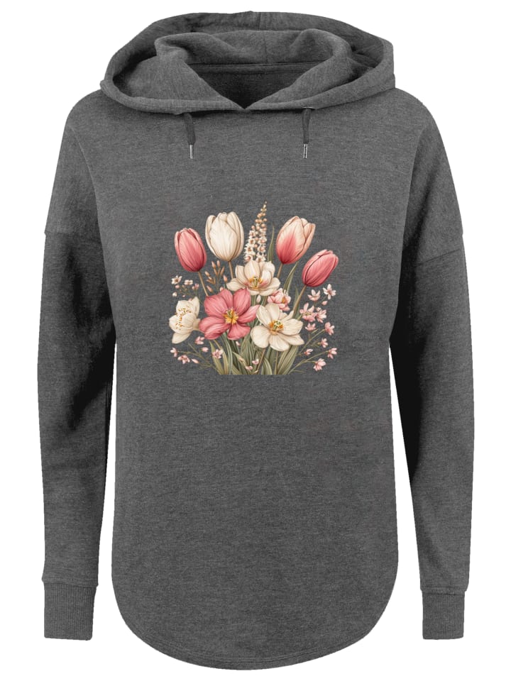 

Толстовка оверсайз с розово-белым весенним букетом цветов угольного цвета F4NT4STIC