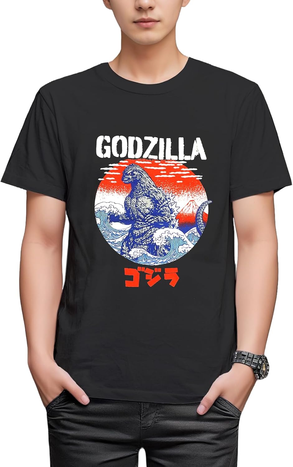 

Футболка с коротким рукавом с изображением Годзиллы, постер, Кинг Гидора, японский узор, товары с изображением цветущей сакуры, персонаж Fine Plus