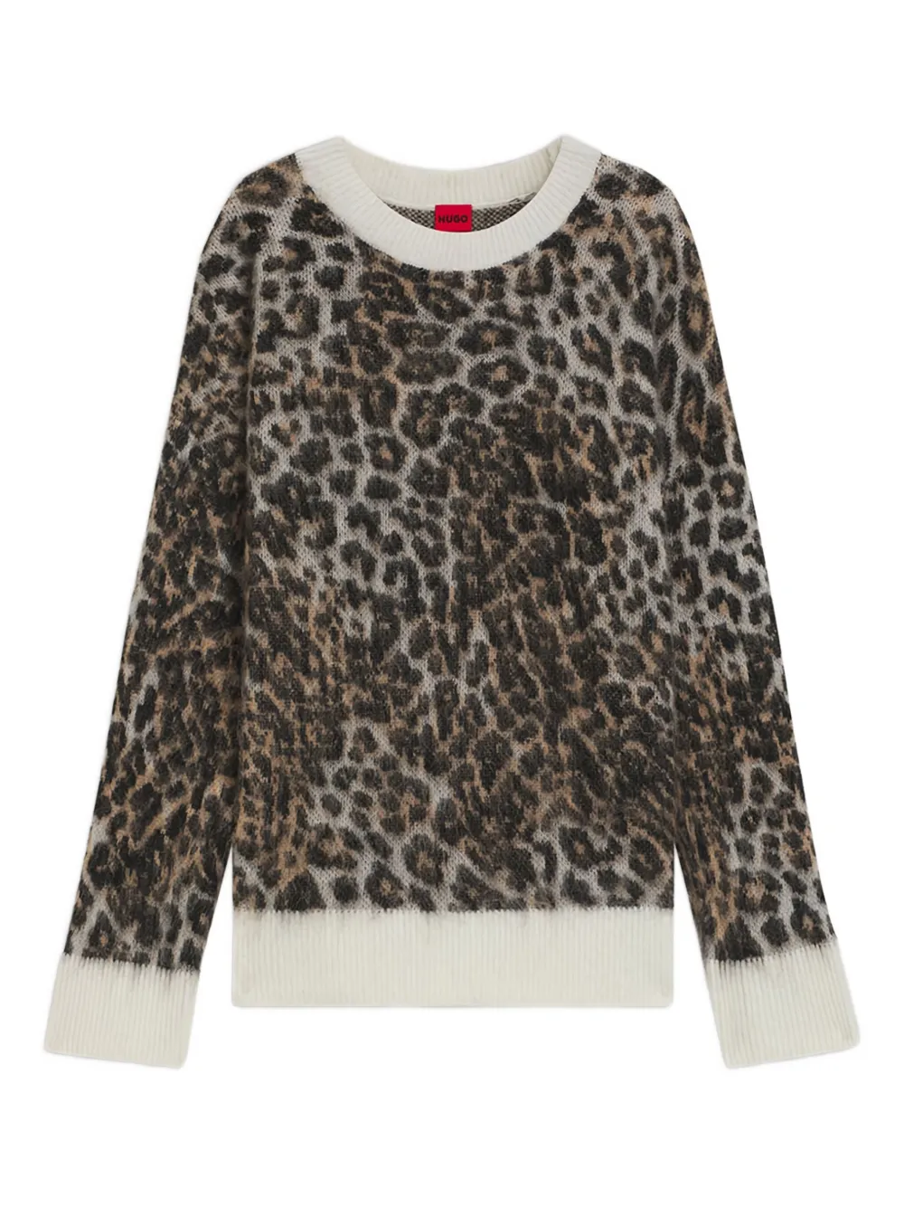 

Джемпер с анималистичным принтом и круглым вырезом Hugo, коричневый